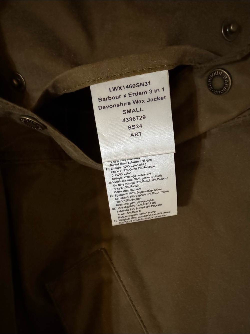 Barbour x Erdem Waxed Cotton Coat Tan Small - Picture 4 of 9